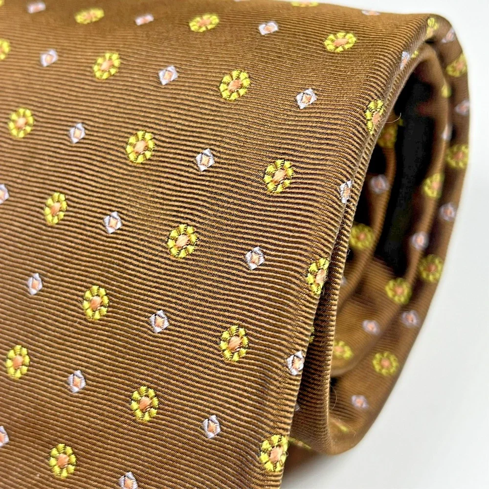 Ermenegildo Zegna Repp Silk Men's Necktie Brown Geometric Circles Diamonds Italy